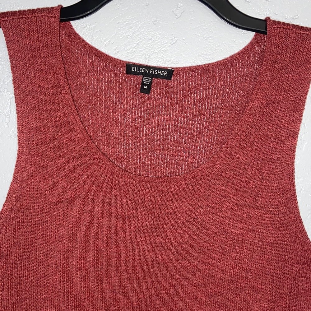 Eileen Fisher Wool Sleeveless Top Blouse Babydoll Tank Rusty Red Sz Medium - Picture 3 of 6